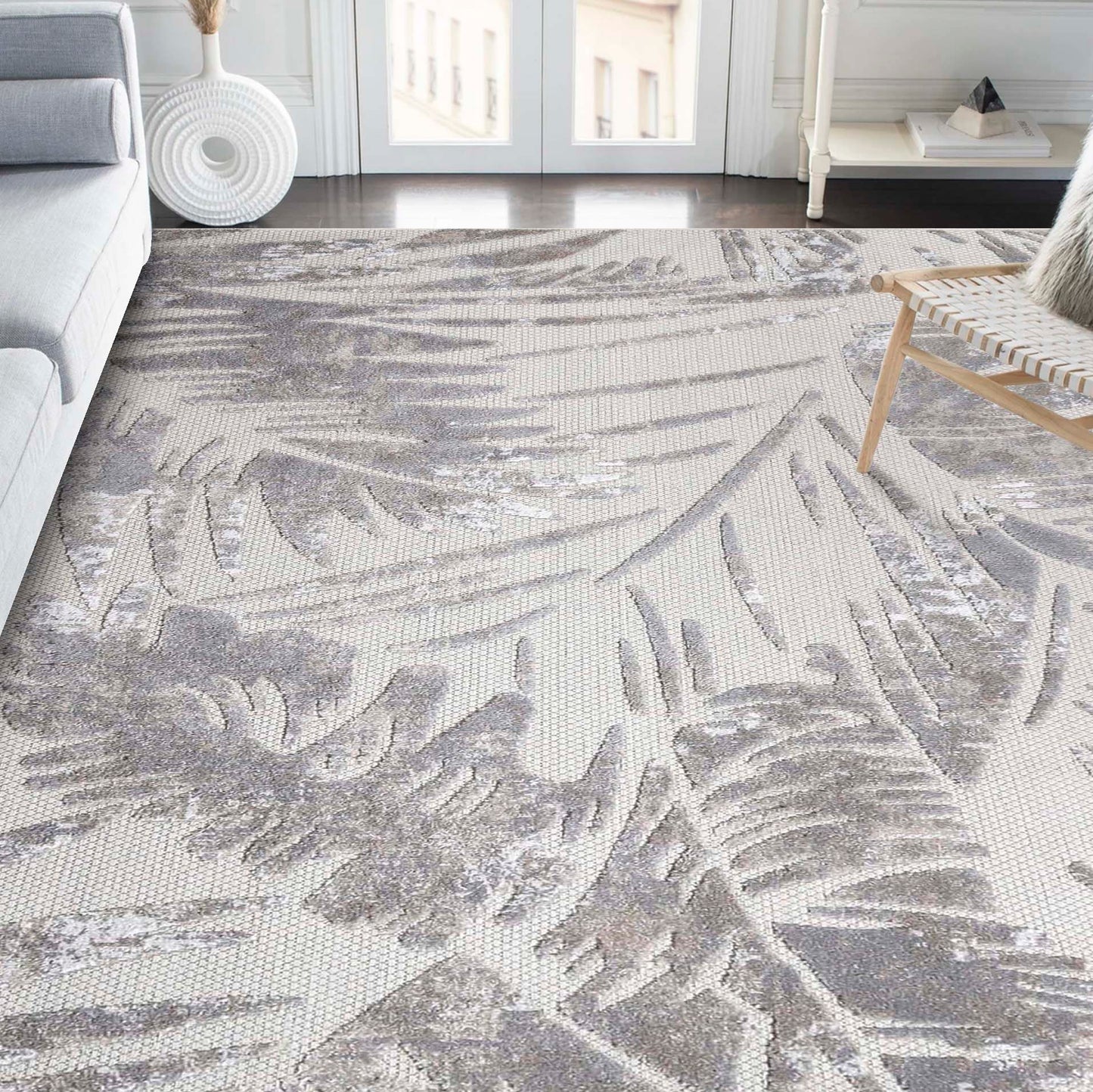 Superior Siesta Botanical Leaves Modern Indoor Outdoor Area Rug or Runner Rug - Slate
