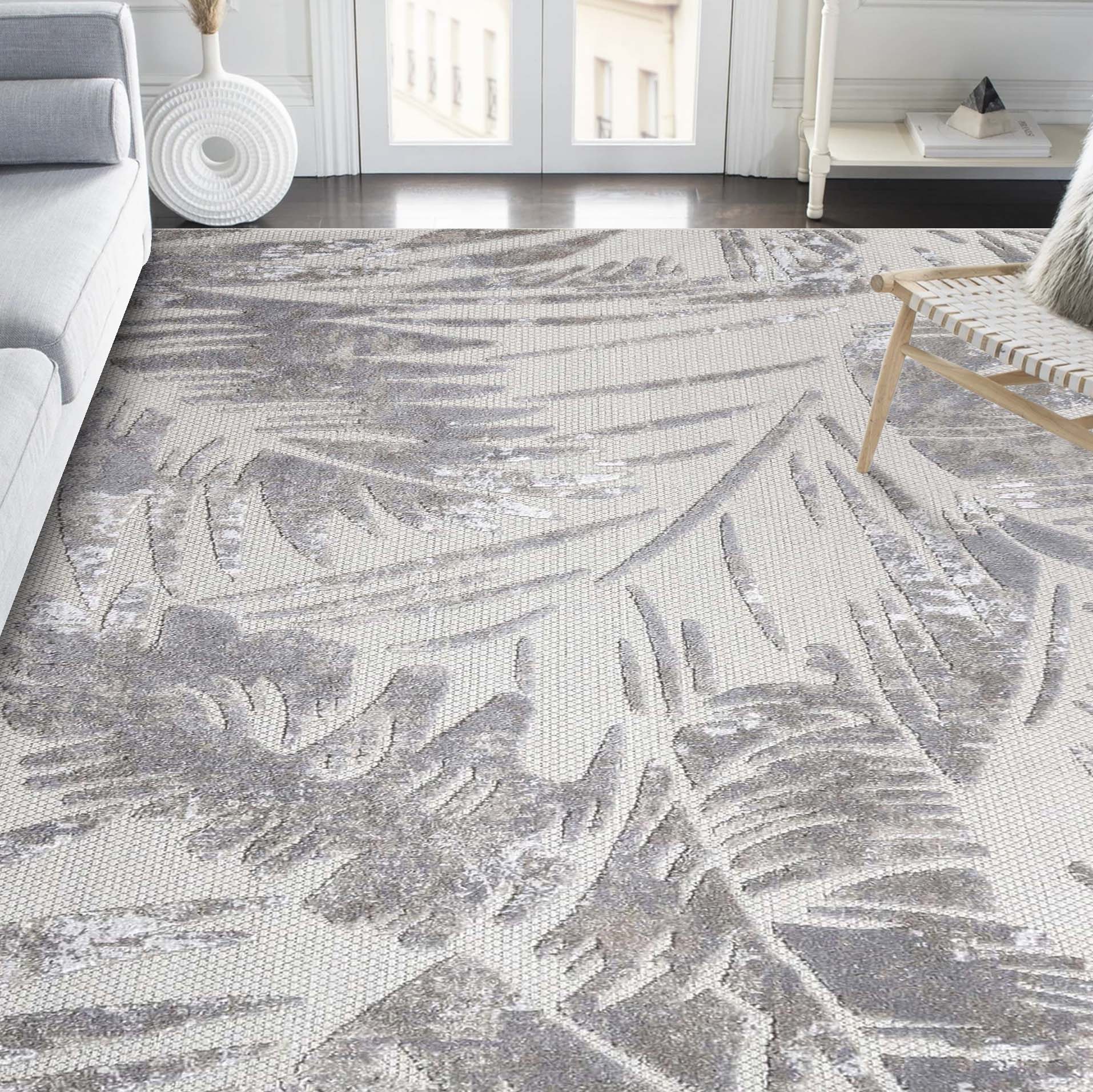 Superior Siesta Botanical Leaves Modern Indoor Outdoor Area Rug or Runner Rug - Slate