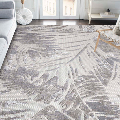 Superior Siesta Botanical Leaves Modern Indoor Outdoor Area Rug or Runner Rug - Slate