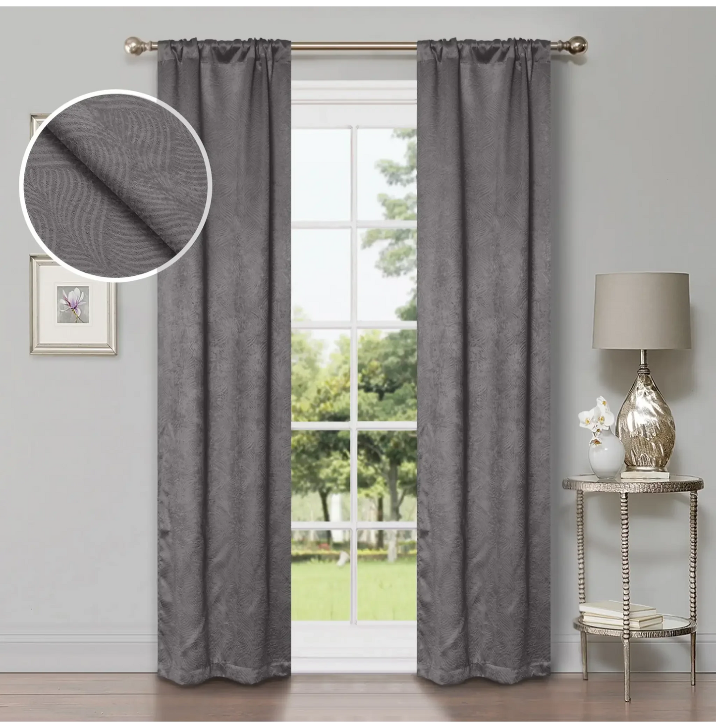 Wave Geometric Washable Room Darkening Blackout Curtains, Set of 2