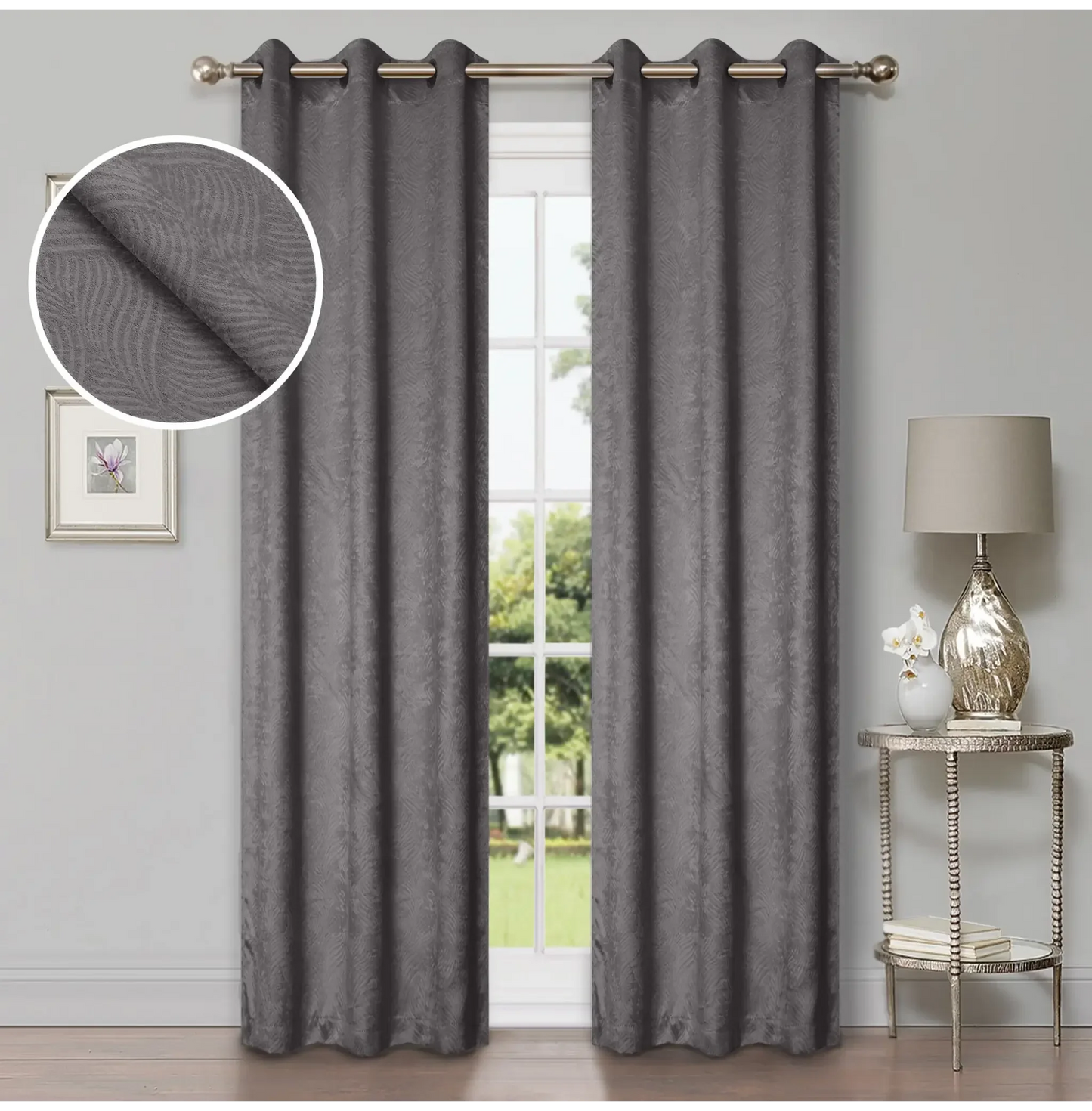 Wave Geometric Washable Room Darkening Blackout Curtains, Set of 2