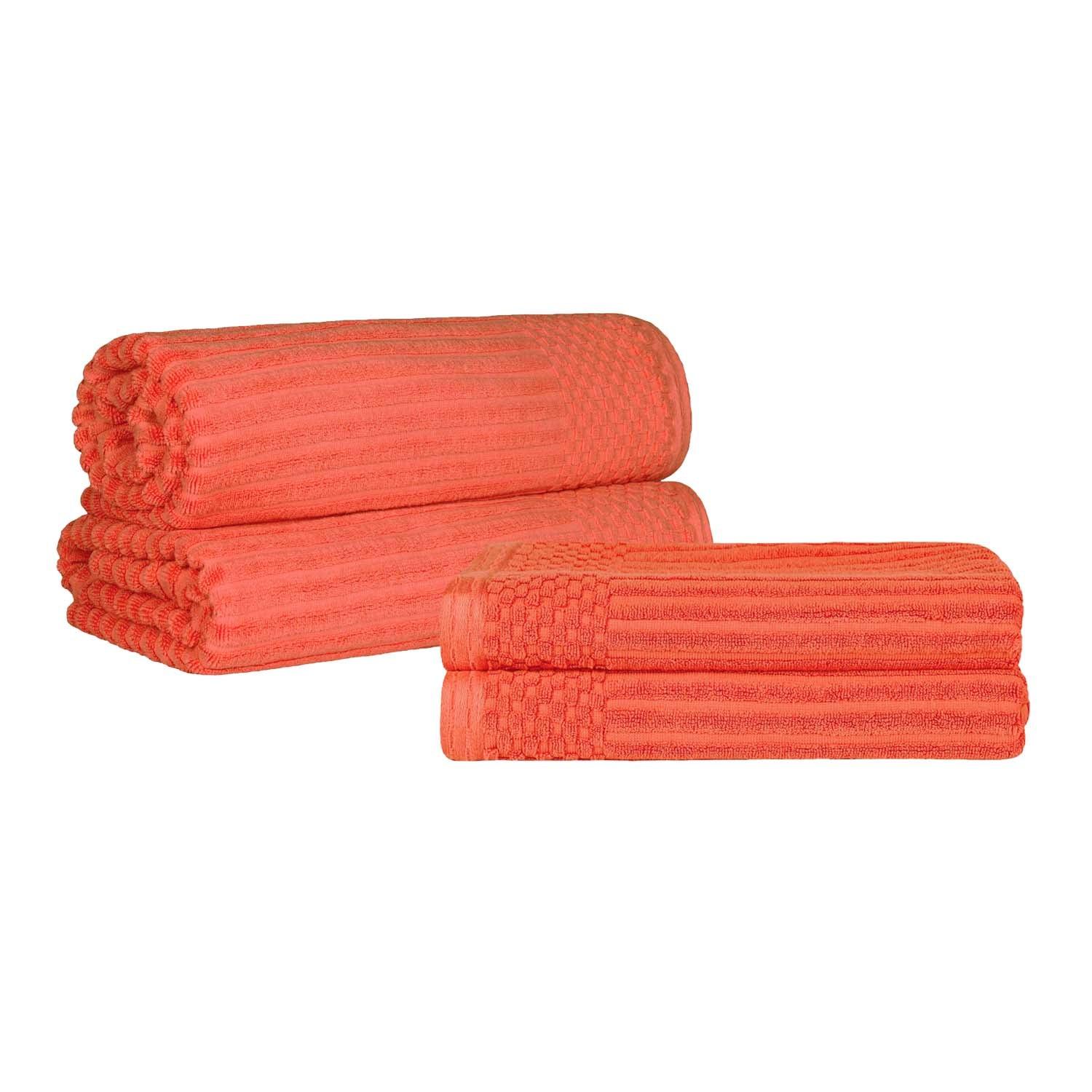 Superior Soho Ribbed Textured Cotton Ultra-Absorbent Bath Sheet & Bath Towel Set - Coral