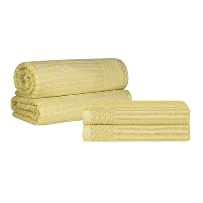  Superior Soho Ribbed Textured Cotton Ultra-Absorbent Bath Sheet & Bath Towel Set - Golden Mist