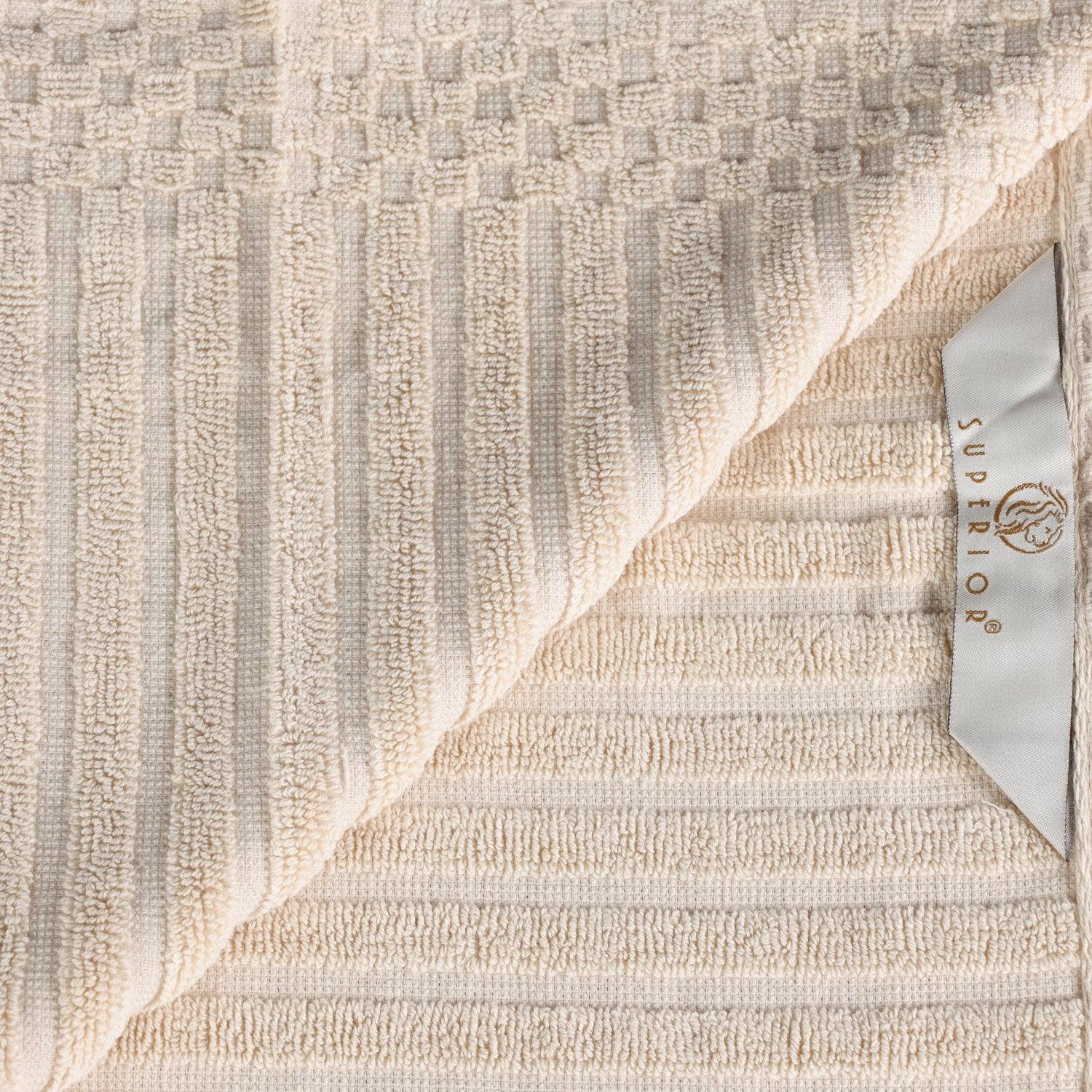  Superior Soho Ribbed Textured Cotton Ultra-Absorbent Hand and Bath Towel Set - Ivory