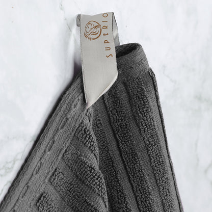 Superior Soho Ribbed Textured Cotton Ultra-Absorbent Hand and Bath Towel Set - Charcoal