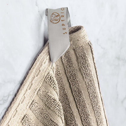 Superior Soho Ribbed Textured Cotton Ultra-Absorbent Hand and Bath Towel Set - Ivory