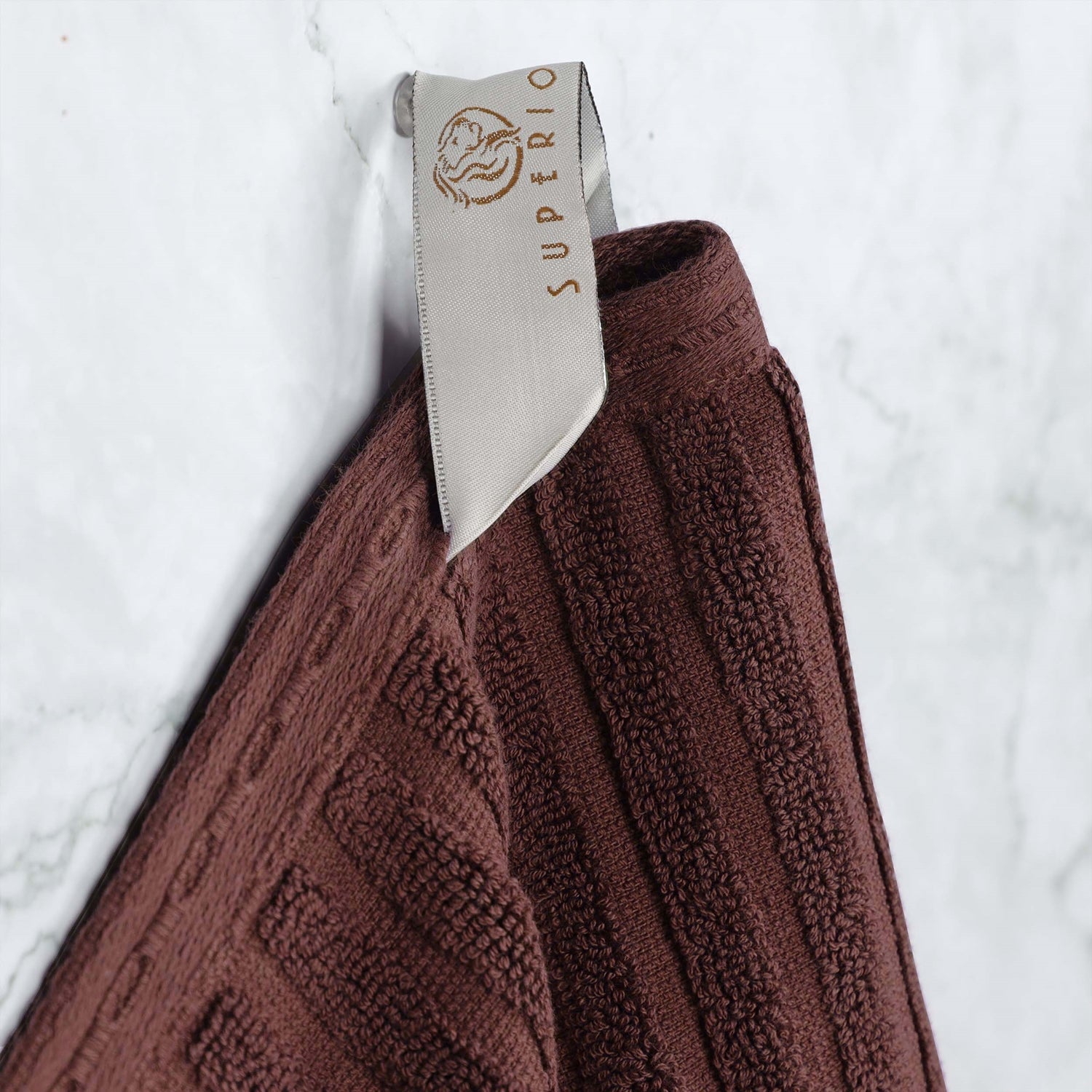 Superior Soho Ribbed Textured Cotton Ultra-Absorbent Hand and Bath Towel Set - Java