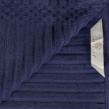  Superior Soho Ribbed Textured Cotton Ultra-Absorbent Bath Sheet & Bath Towel Set - Navy Blue