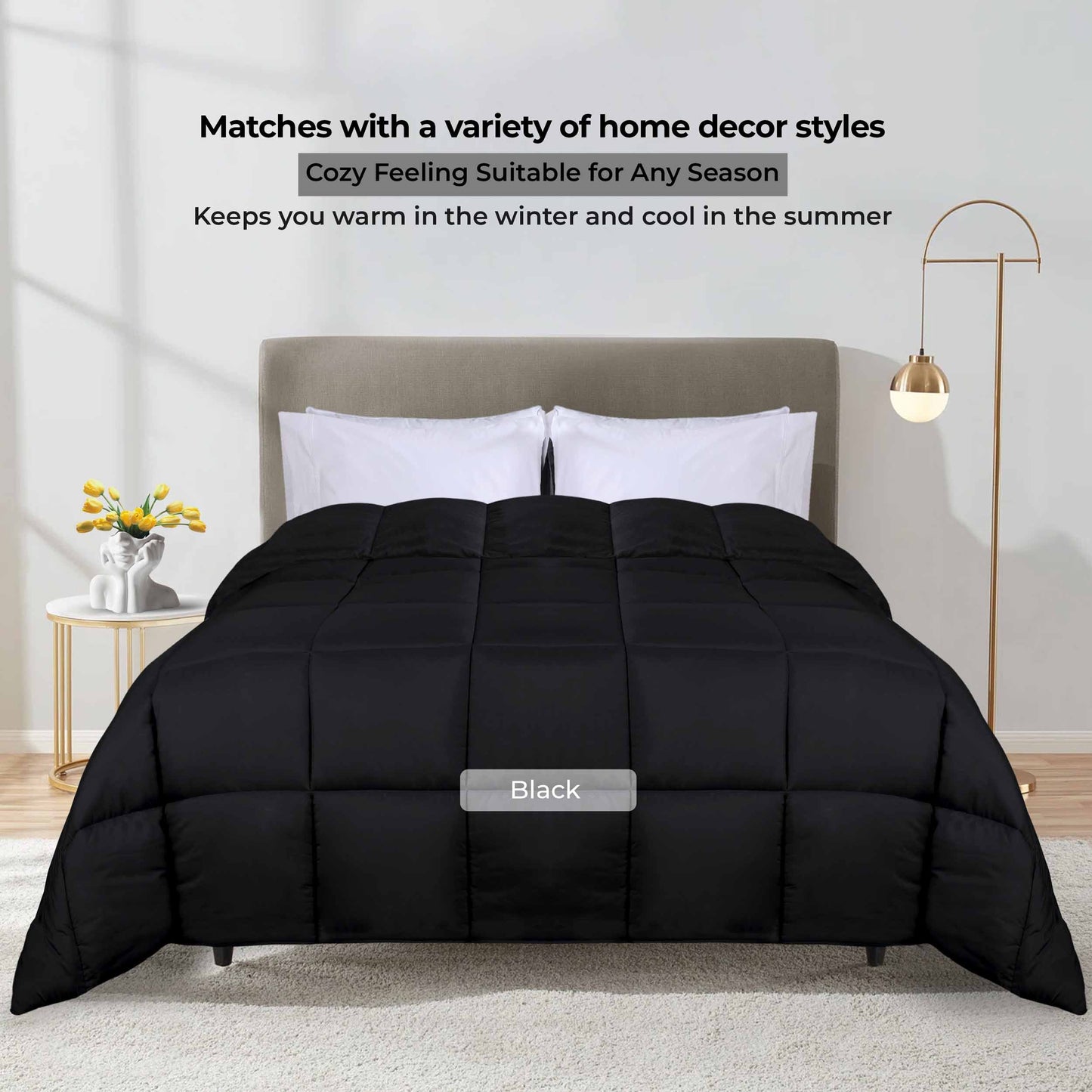 Brushed Microfiber Reversible Down Alternative Comforter - Black