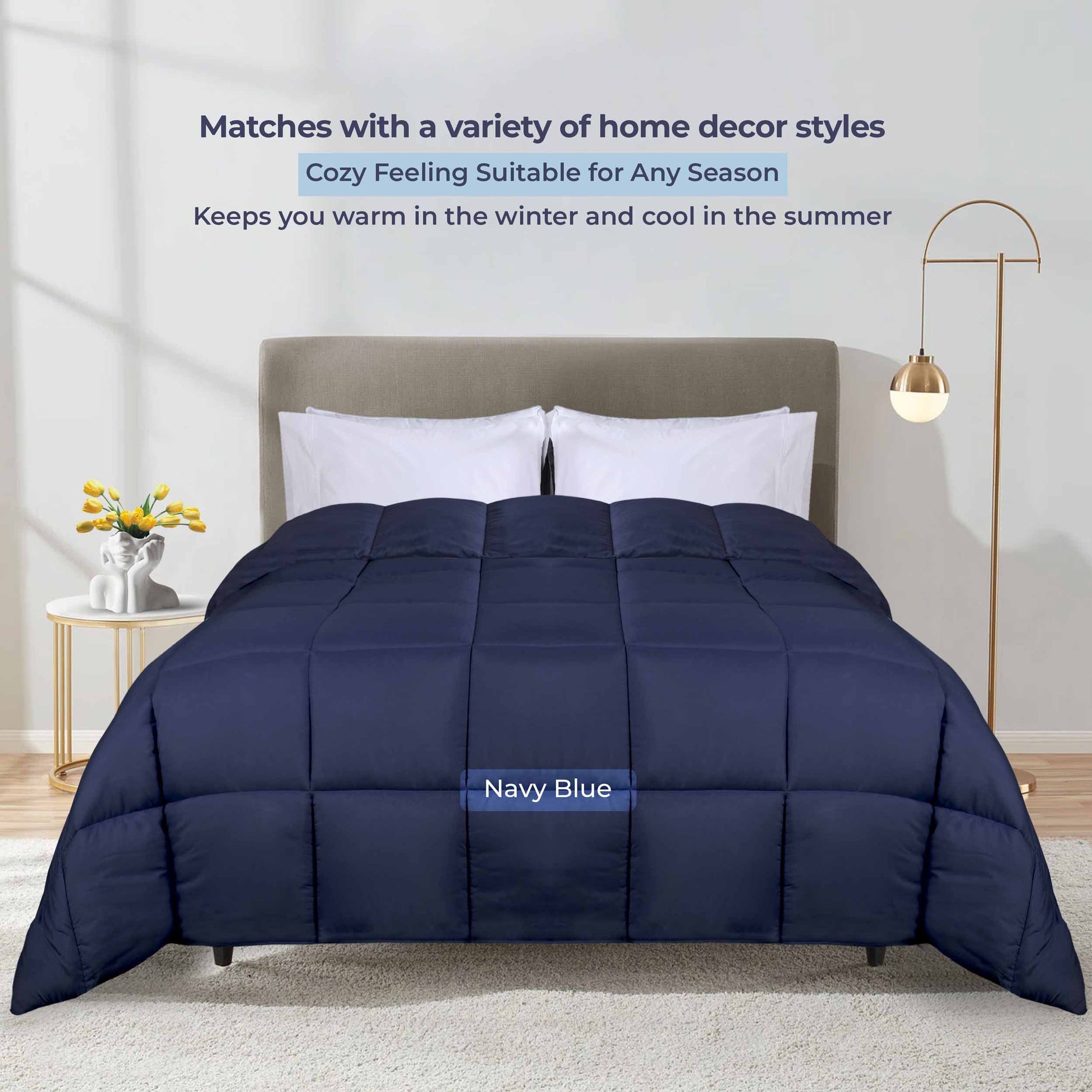 Brushed Microfiber Reversible Down Alternative Comforter - Navy Blue