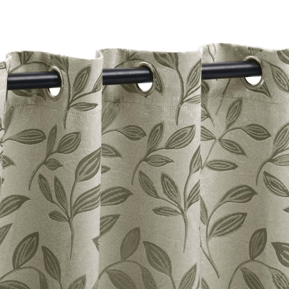 Leaves Machine Washable Room Darkening Blackout Curtains, Set of 2 - Sage