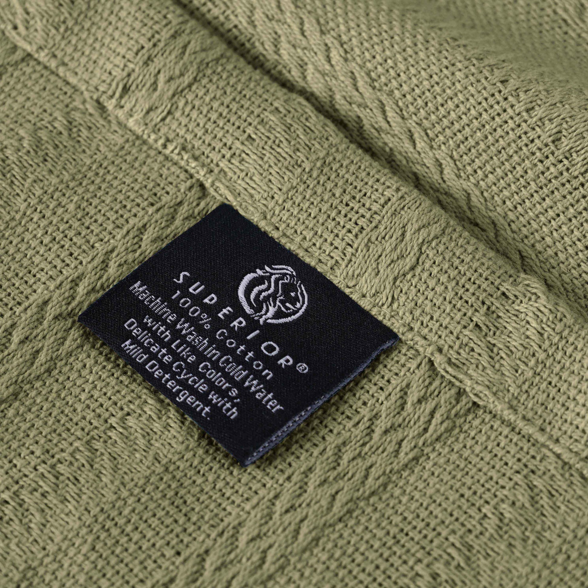 Clara Cotton Textured Jacquard Striped Lightweight Woven Blanket - Sage