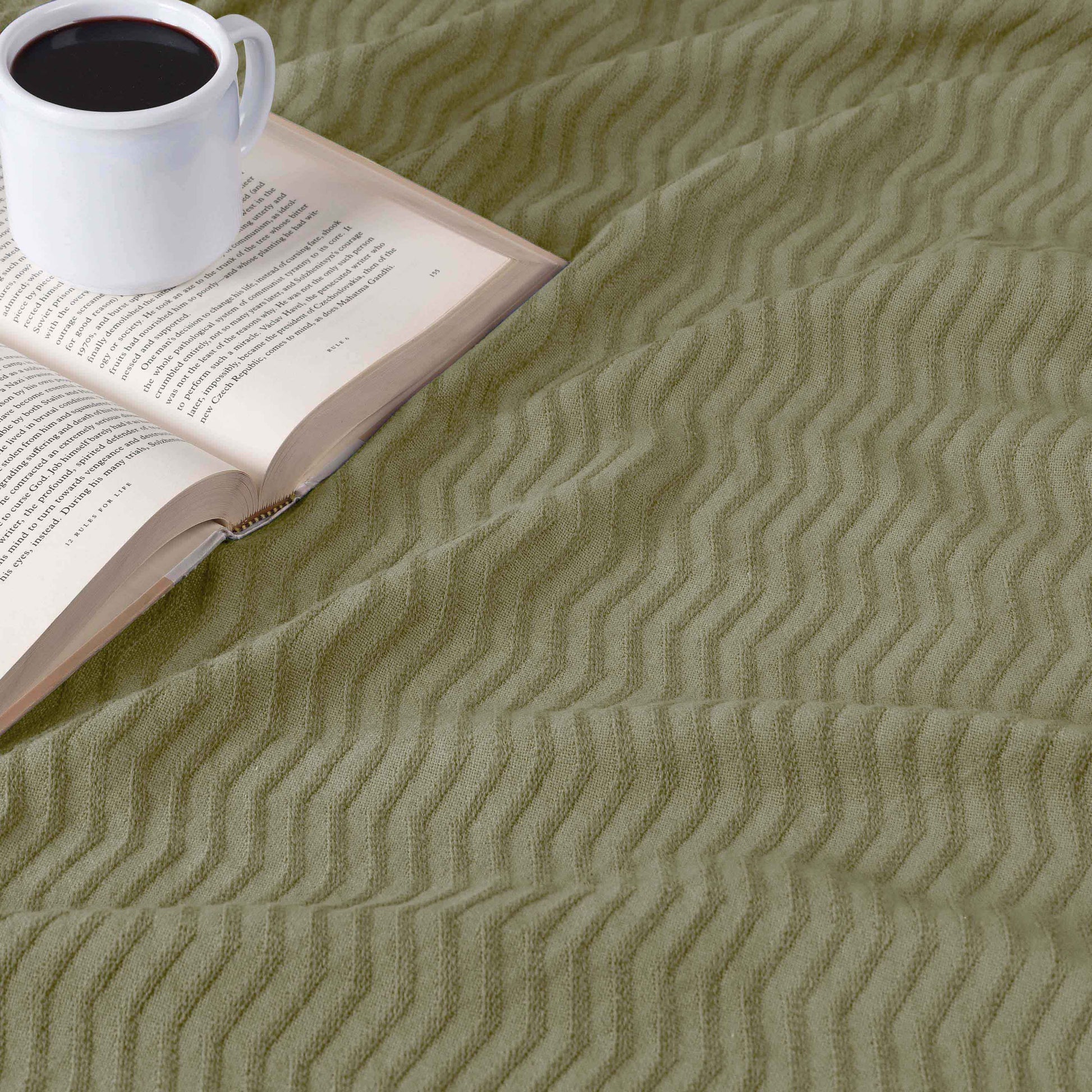 Jena Cotton Textured Chevron Lightweight Woven Blanket - Sage