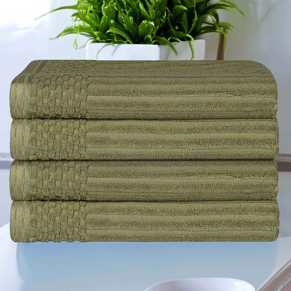 Soho Ribbed Cotton Absorbent Bath Towel Set of 4 - Sage