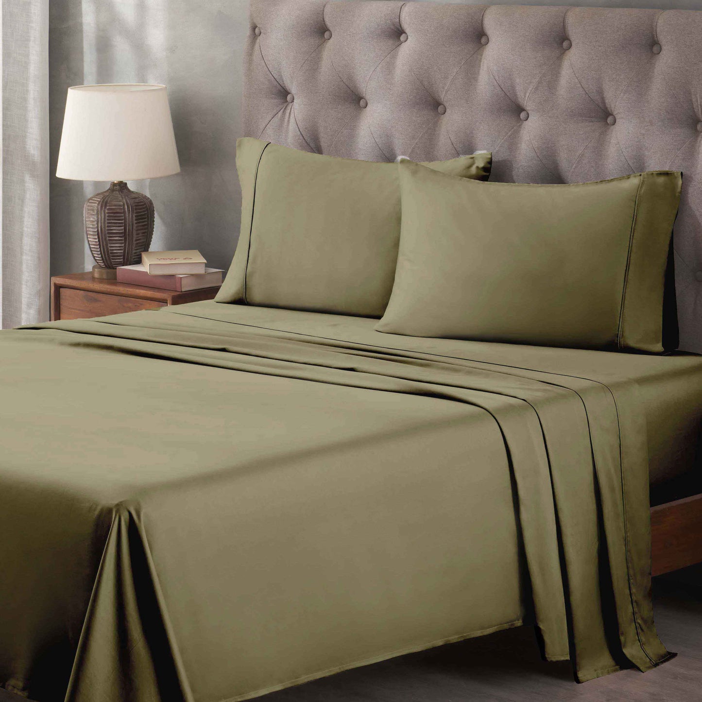 400 Thread Count Egyptian Cotton Solid Deep Pocket Sheet Set - Sage