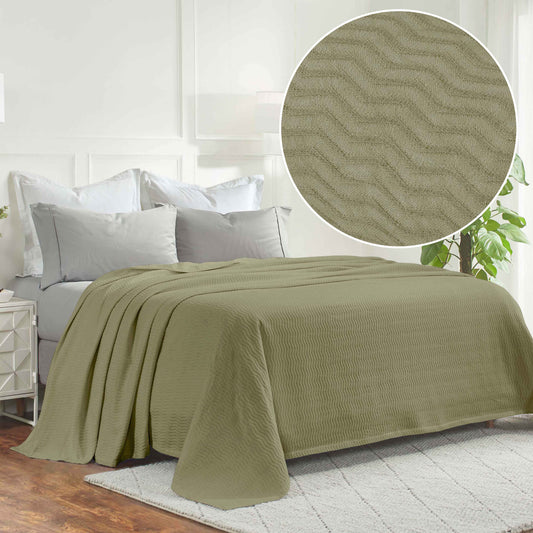 Jena Cotton Textured Chevron Lightweight Woven Blanket - Sage