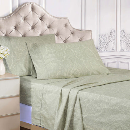 Italian Paisley 600 Thread Count Cotton Blend Deep Pocket Sheet Set - Sage