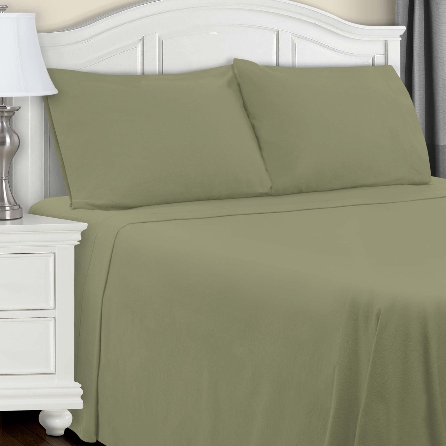 Cotton Flannel Trellis Solid Deep Pocket Sheet Set - Sage