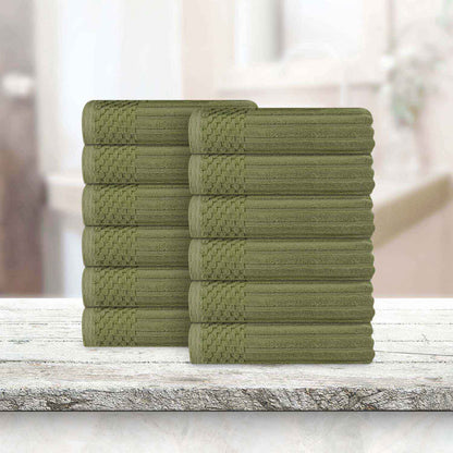 Soho Ribbed Cotton Absorbent Face Towel / Washcloth Set of 12 - Sage