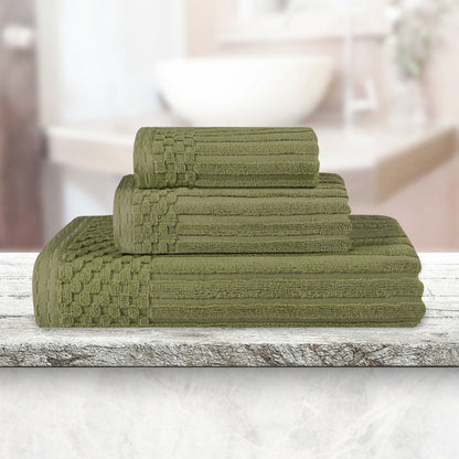 Soho Ribbed Cotton Absorbent 3 Piece Assorted Towel Set - Sage