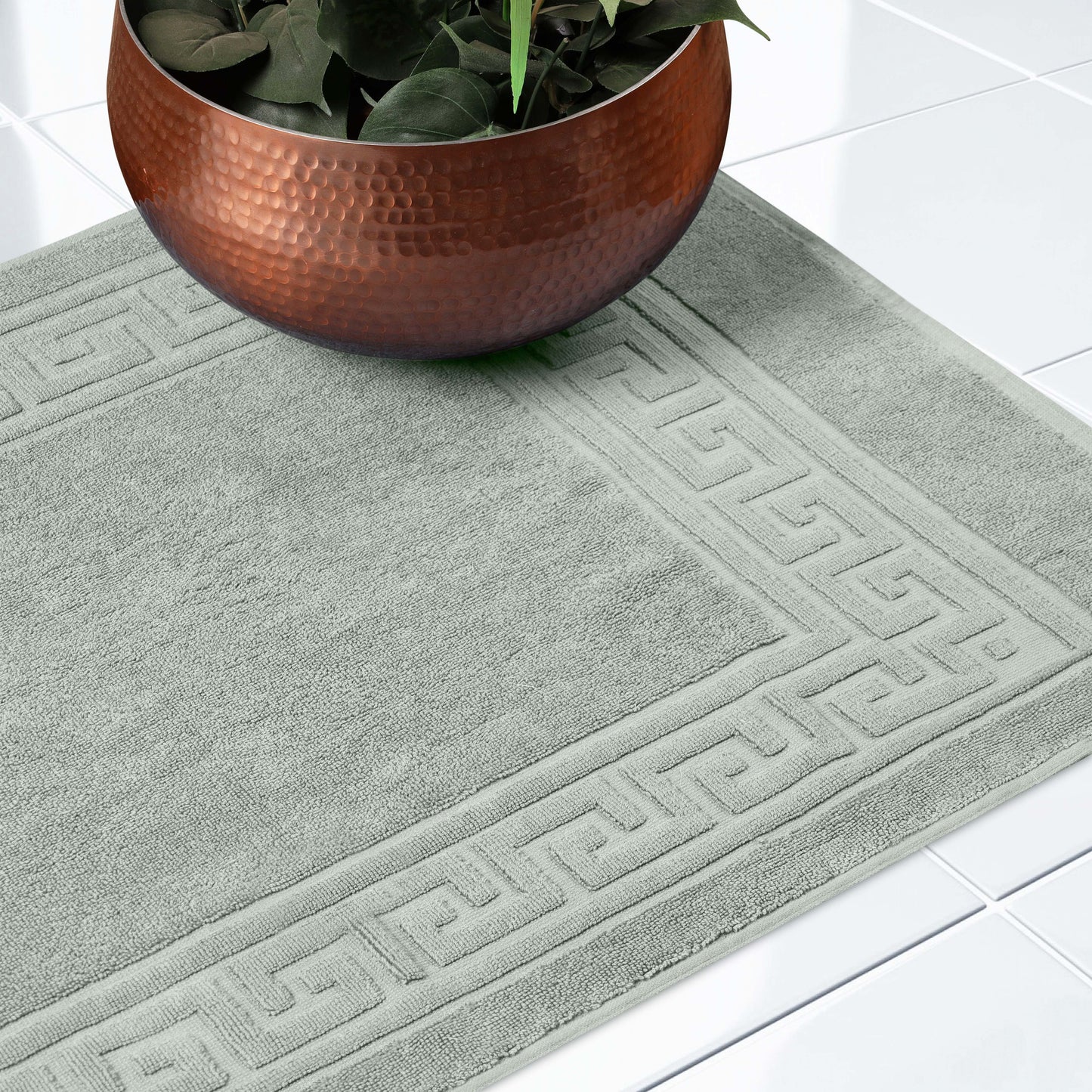 100% Cotton Highly-Absorbent Greek Key Border Solid 2-Piece Bath Mat Set - Sage