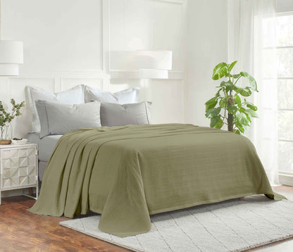 Jena Cotton Textured Chevron Lightweight Woven Blanket - Sage