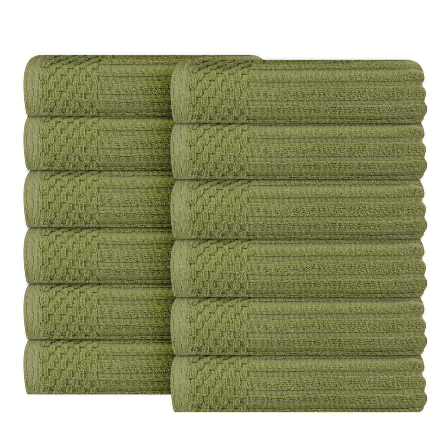 Soho Ribbed Cotton Absorbent Face Towel / Washcloth Set of 12 - Sage