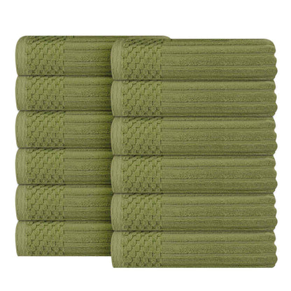 Soho Ribbed Cotton Absorbent Face Towel / Washcloth Set of 12 - Sage