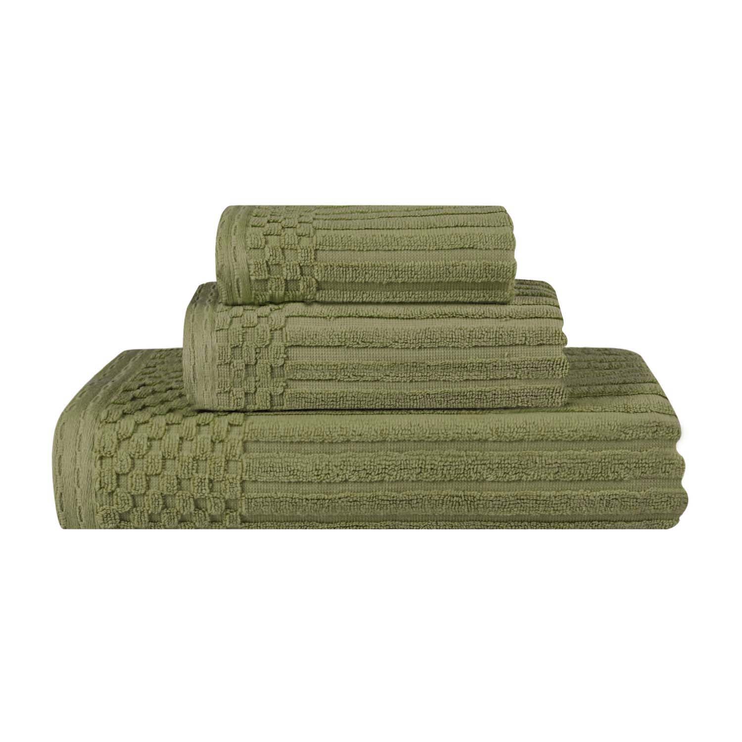 Soho Ribbed Cotton Absorbent 3 Piece Assorted Towel Set - Sage