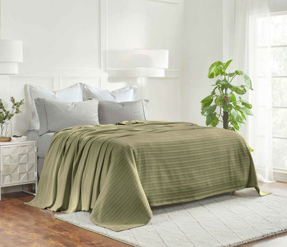 Clara Cotton Textured Jacquard Striped Lightweight Woven Blanket - Sage