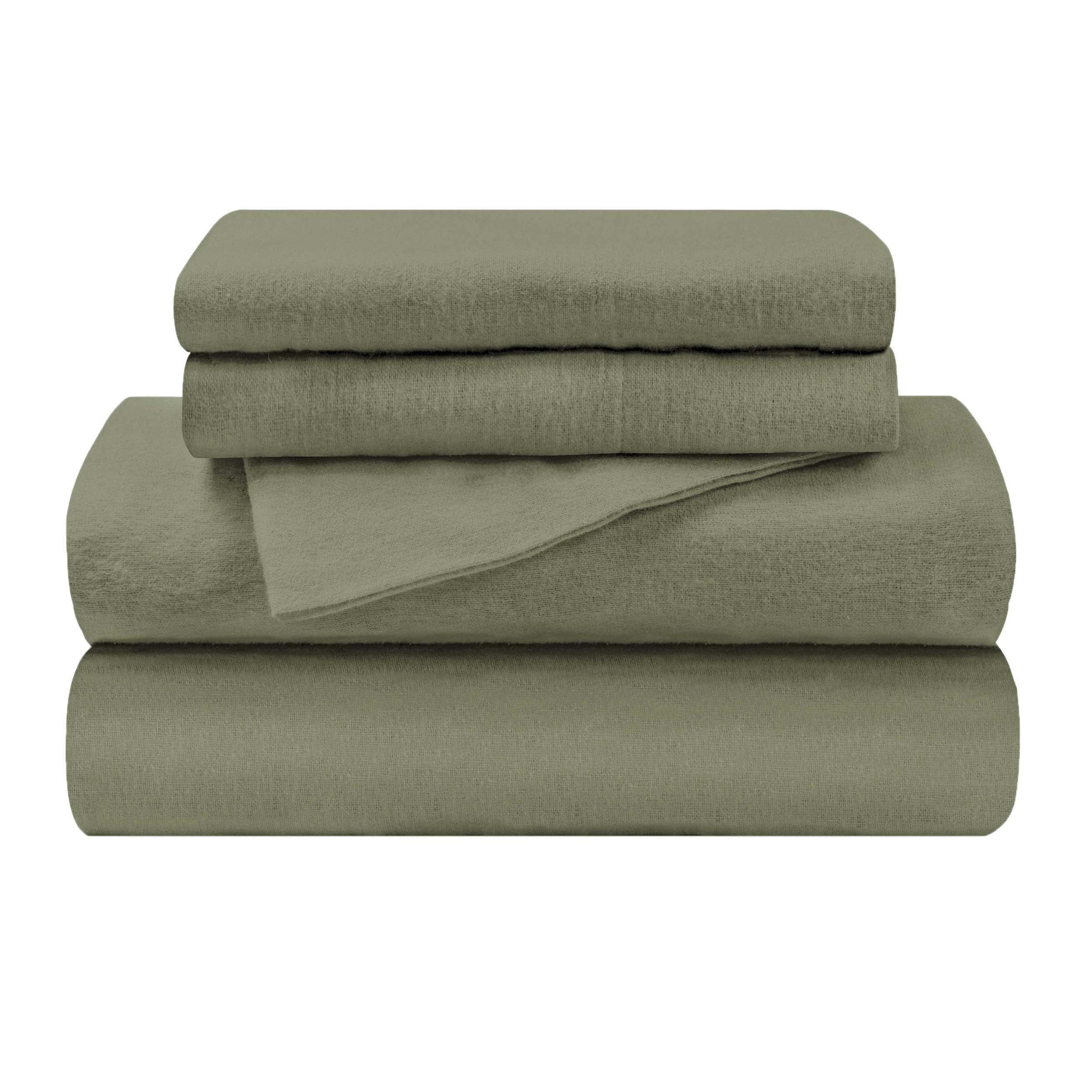 Cotton Flannel Trellis Solid Deep Pocket Sheet Set - Sage