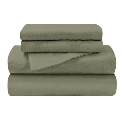 Cotton Flannel Trellis Solid Deep Pocket Sheet Set - Sage