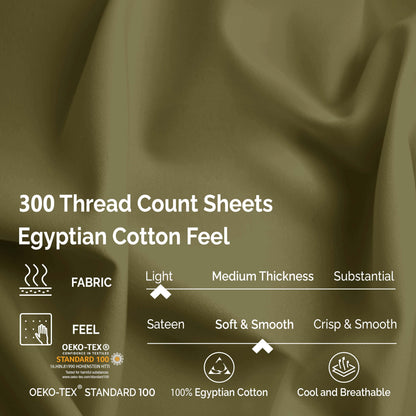 Egyptian Cotton 300 Thread Count Solid Deep Pocket Sheet Set - Sage