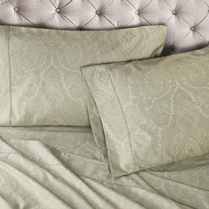 Italian Paisley 600 Thread Count Cotton Blend Deep Pocket Sheet Set - Sage