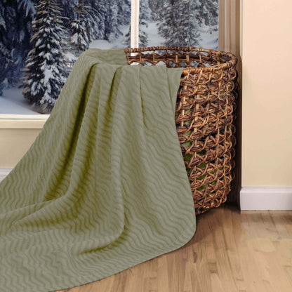 Jena Cotton Textured Chevron Lightweight Woven Blanket - Sage