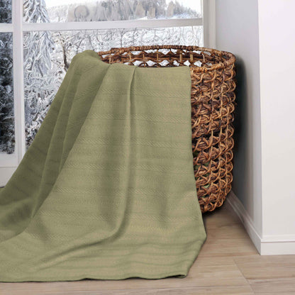 Clara Cotton Textured Jacquard Striped Lightweight Woven Blanket - Sage