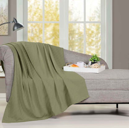 Milan Cotton Textured Jacquard Striped Lightweight Woven Blanket - Sage