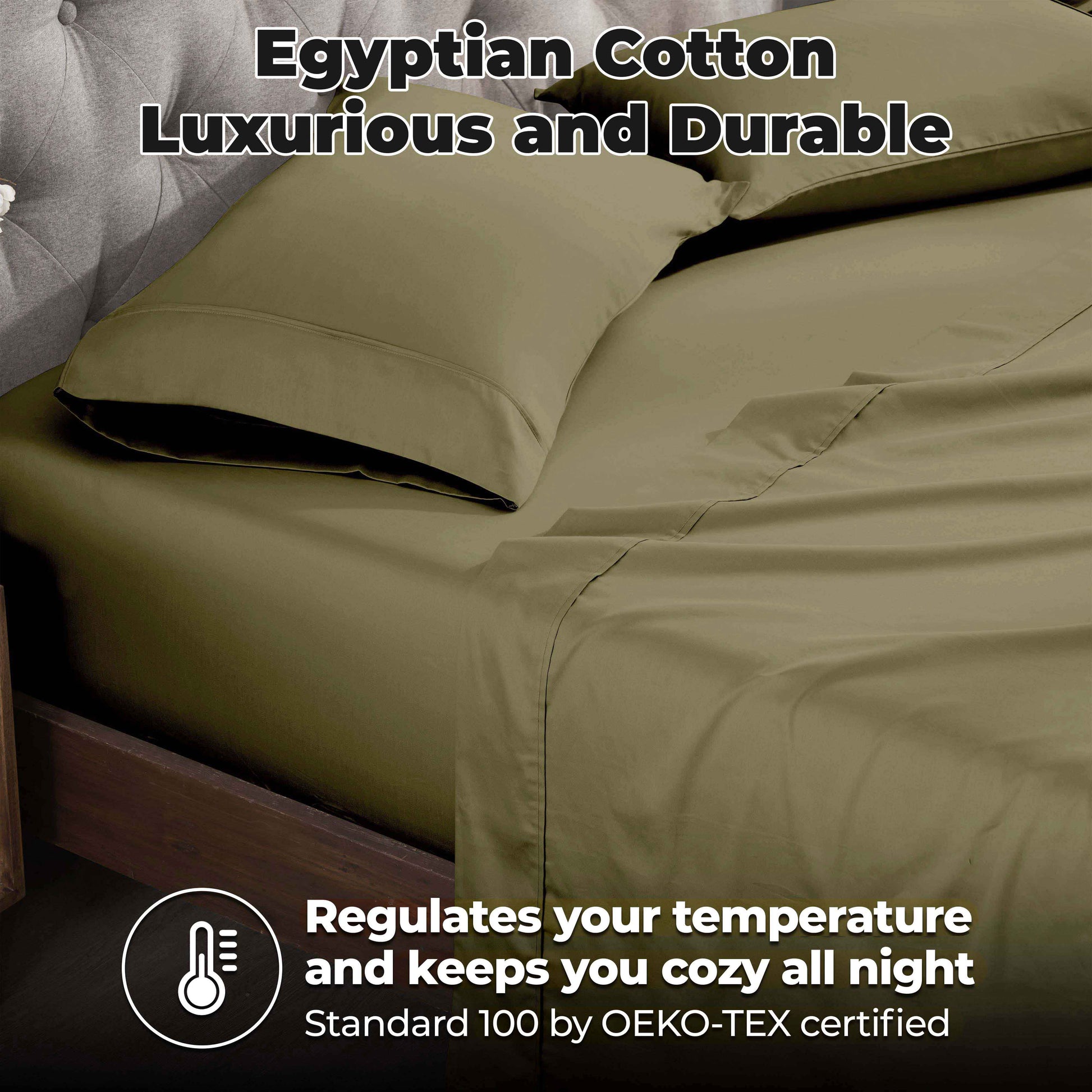 400 Thread Count Egyptian Cotton Solid Deep Pocket Sheet Set - Sage