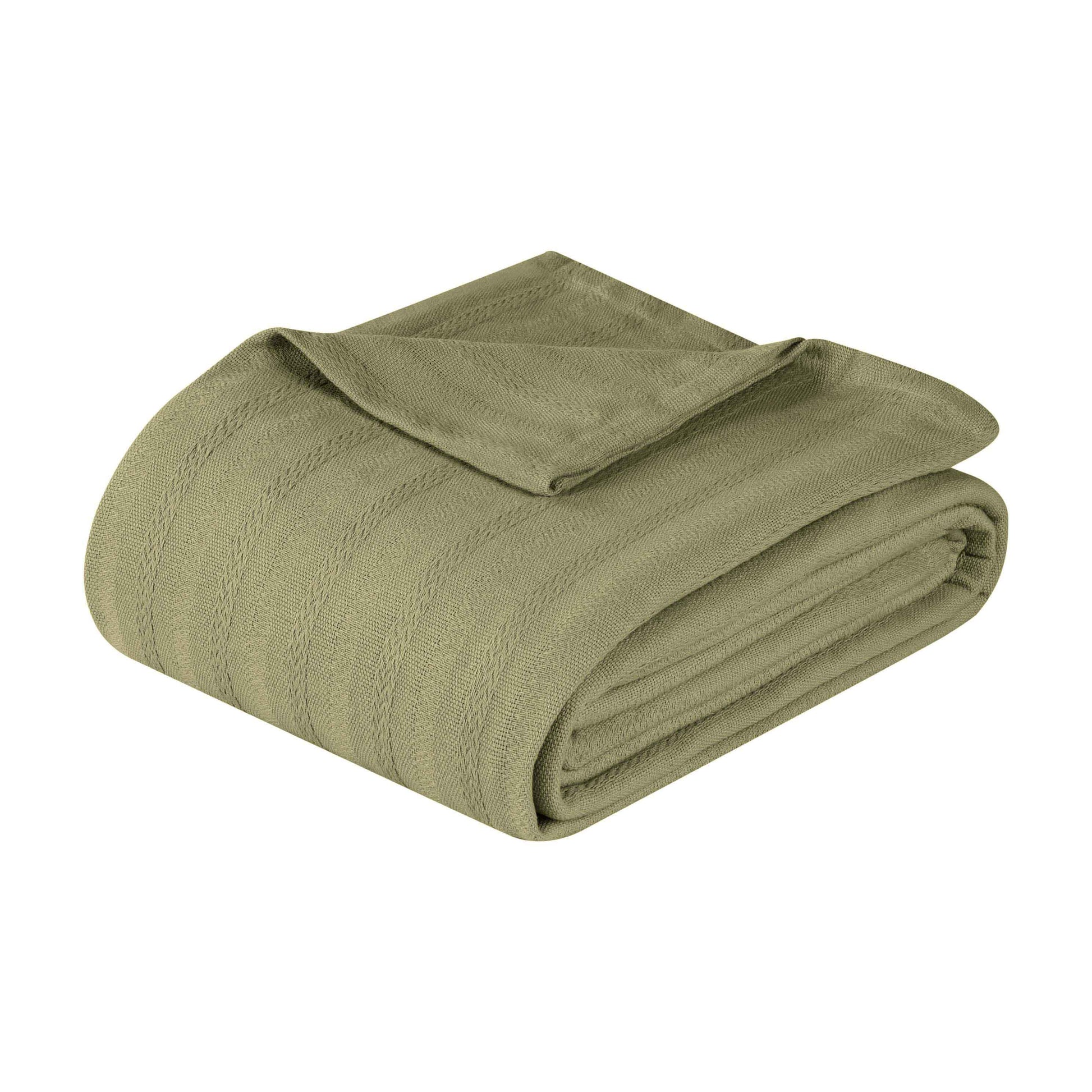 Clara Cotton Textured Jacquard Striped Lightweight Woven Blanket - Sage