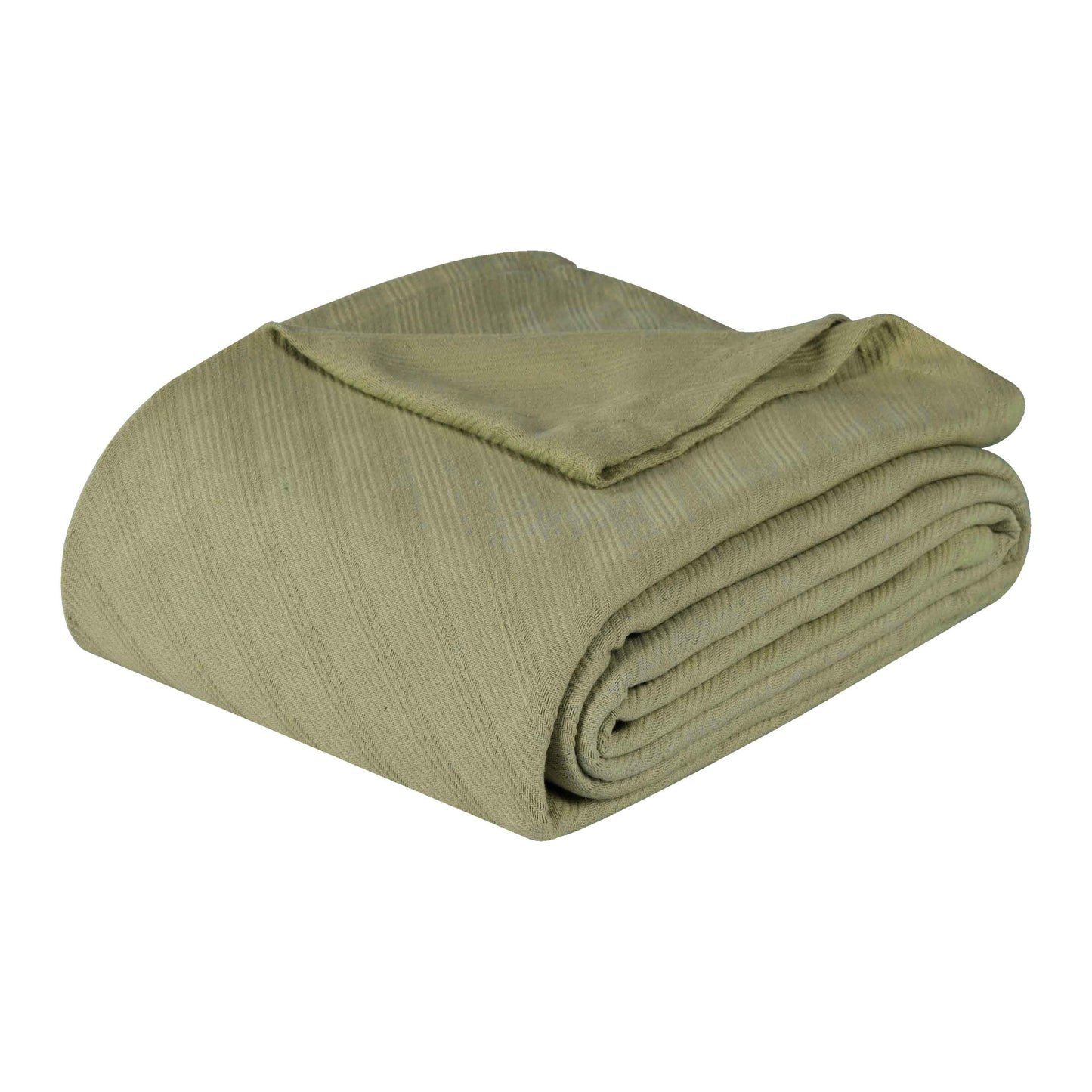 Milan Cotton Textured Jacquard Striped Lightweight Woven Blanket - Sage