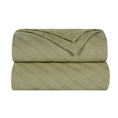 Milan Cotton Textured Jacquard Striped Lightweight Woven Blanket - Sage