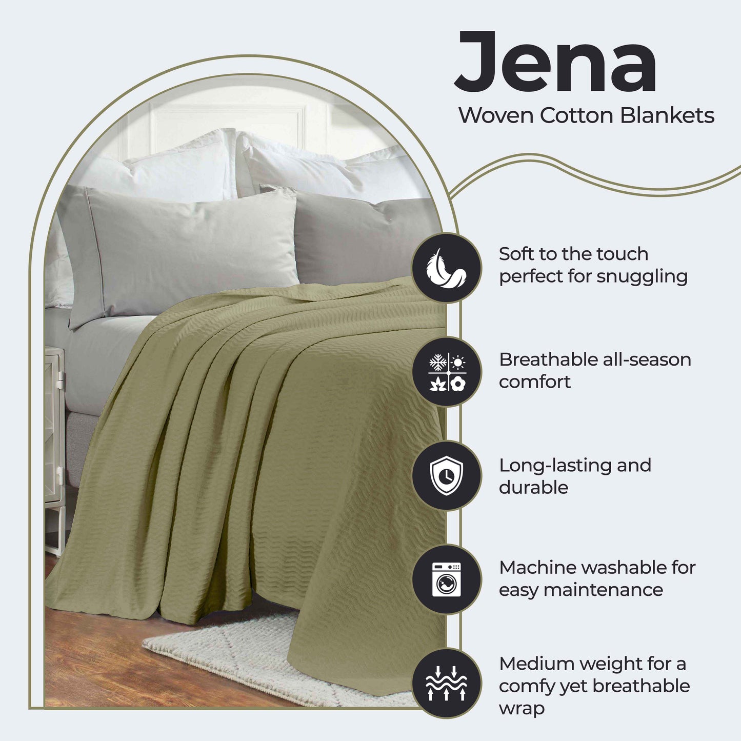 Jena Cotton Textured Chevron Lightweight Woven Blanket - Sage