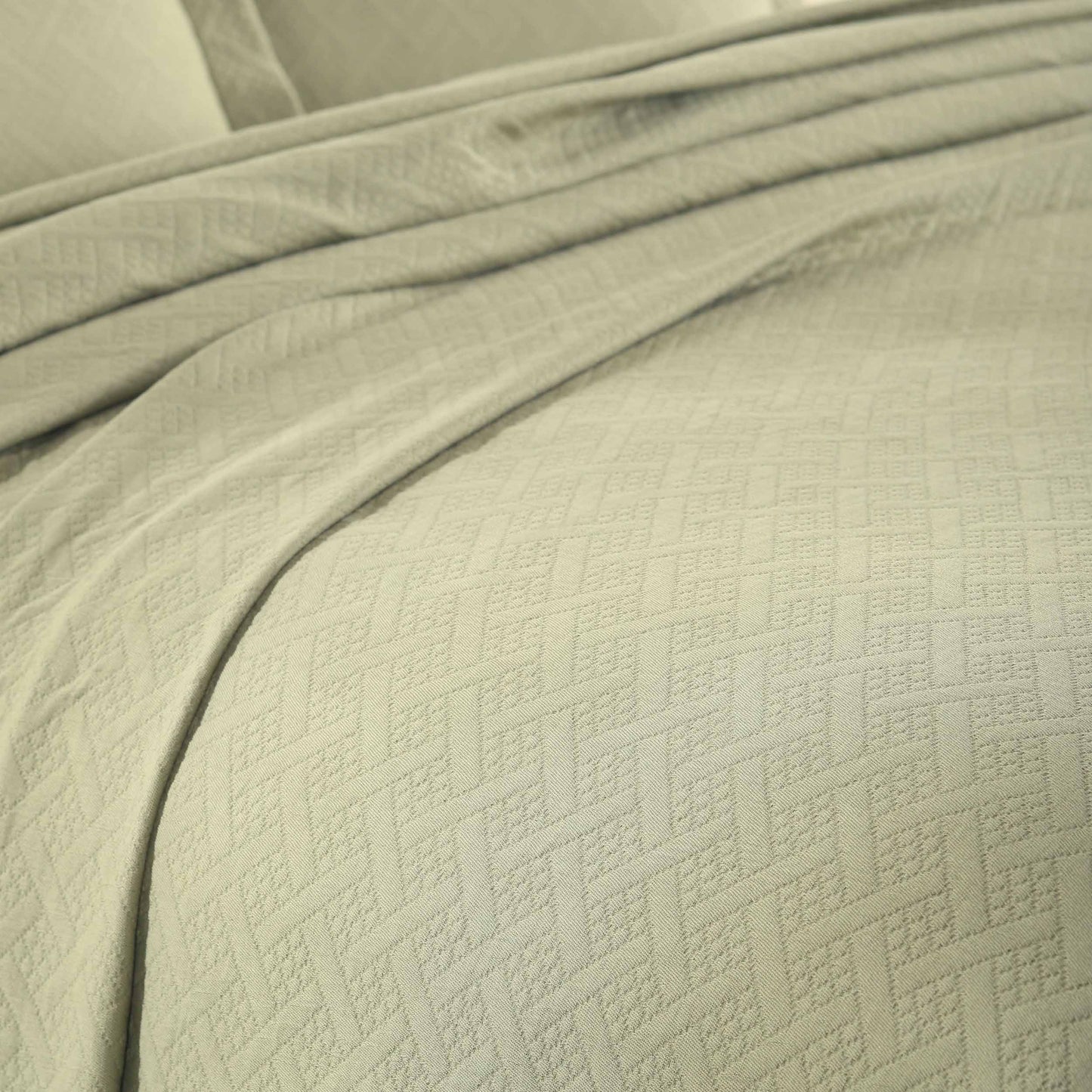 Basket Weave Matelasse Cotton Bedspread Set - Sage