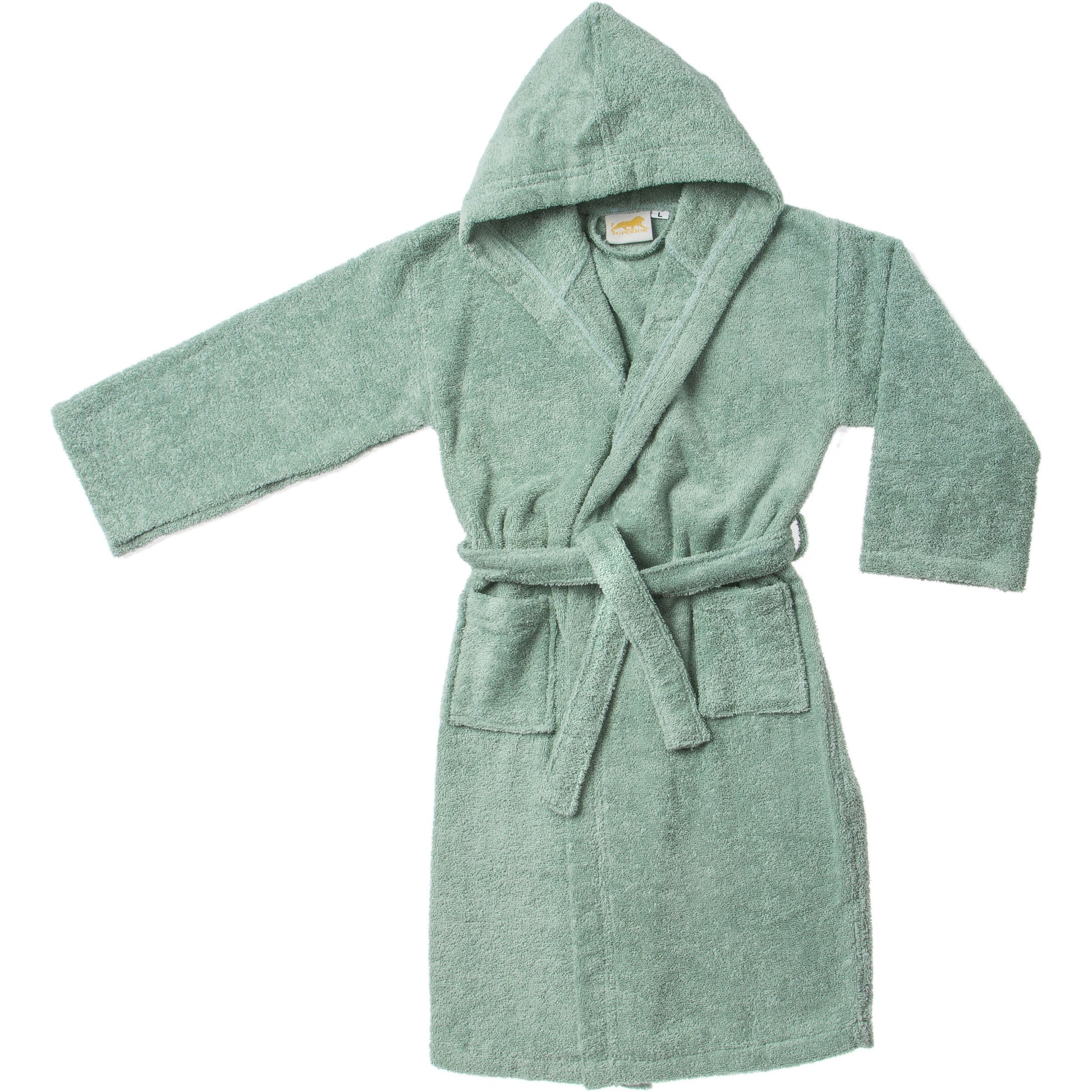 Cotton Ultra-Soft Terry Lightweight Kids Unisex Hooded Bathrobe - Sage