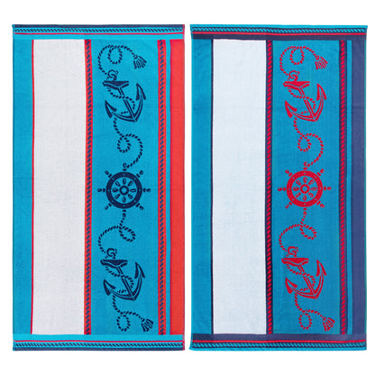 Superior Sailing Cotton Oversized Beach Towel Set - Blue