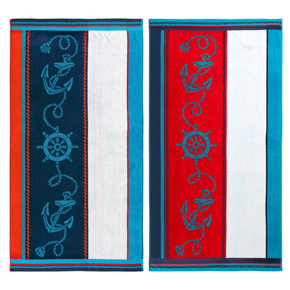 Superior Sailing Cotton Oversized Beach Towel Set - Blue