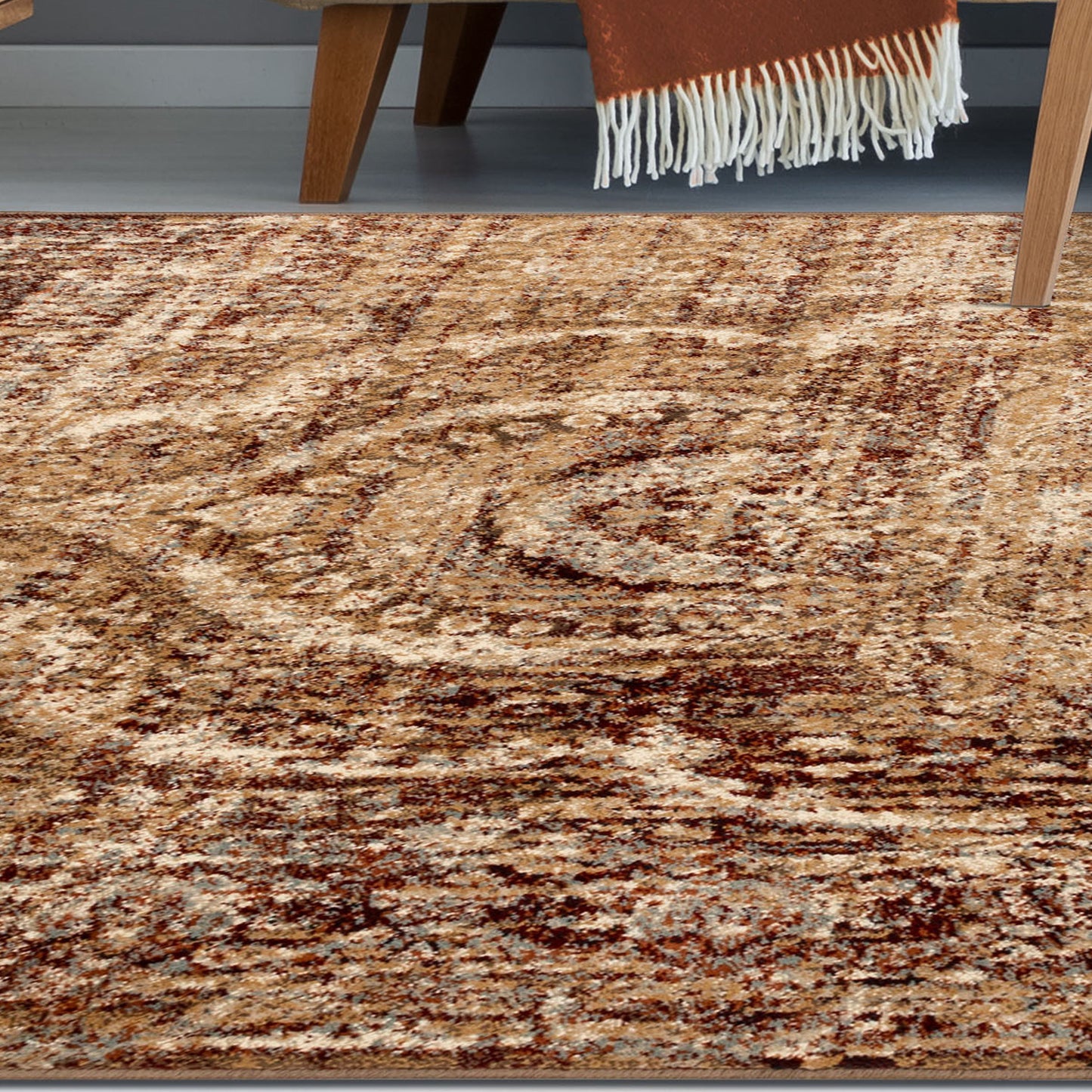 Salford Vintage Abstract Medallion Plush Indoor Area Rug Or Runner - Maroon