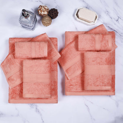 Ultra-Soft Rayon from Bamboo Cotton Blend 8 Piece Towel Set - Salmon