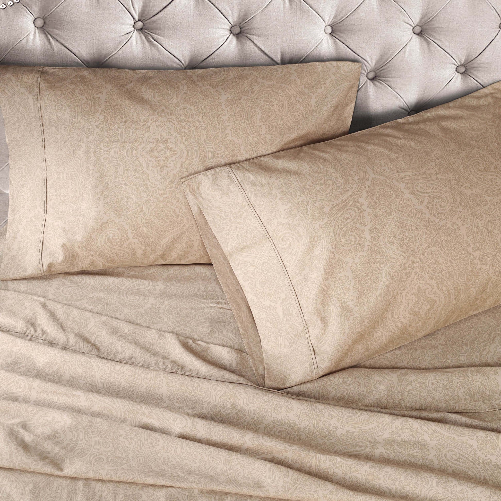 Italian Paisley 600 Thread Count Cotton Blend Deep Pocket Sheet Set - Sand