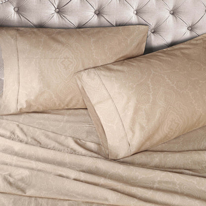 Italian Paisley 600 Thread Count Cotton Blend Deep Pocket Sheet Set - Sand